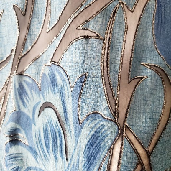 Vintage Burnout Fringe Scarf Black & Blue Floral Vines Whimsigoth Boho Evening - Picture 6 of 6